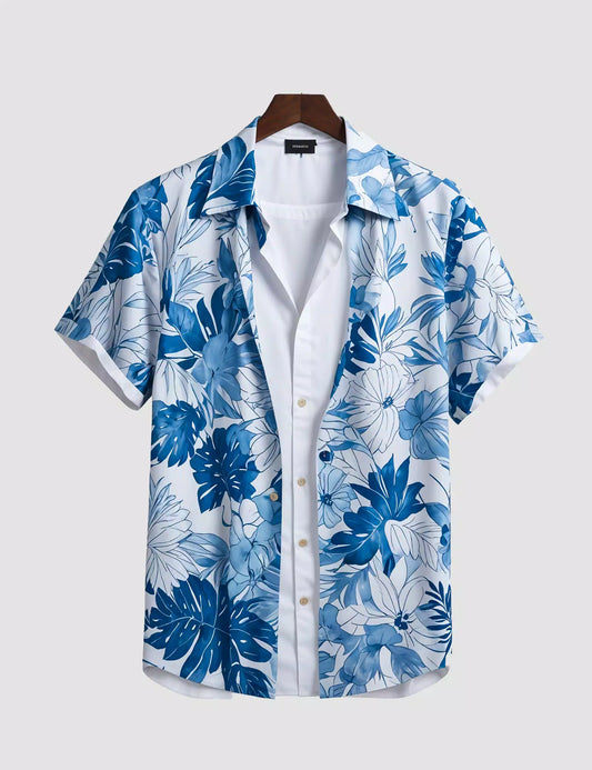 Blue Floral Printed Designer Men's Half Sleeves Printed Shirt Exclusive Super Sale