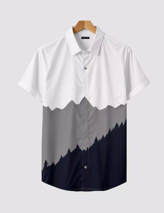 Blue Gray Mountain Printed Designer Men's Half Sleeves Printed Shirt Exclusive Super Sale