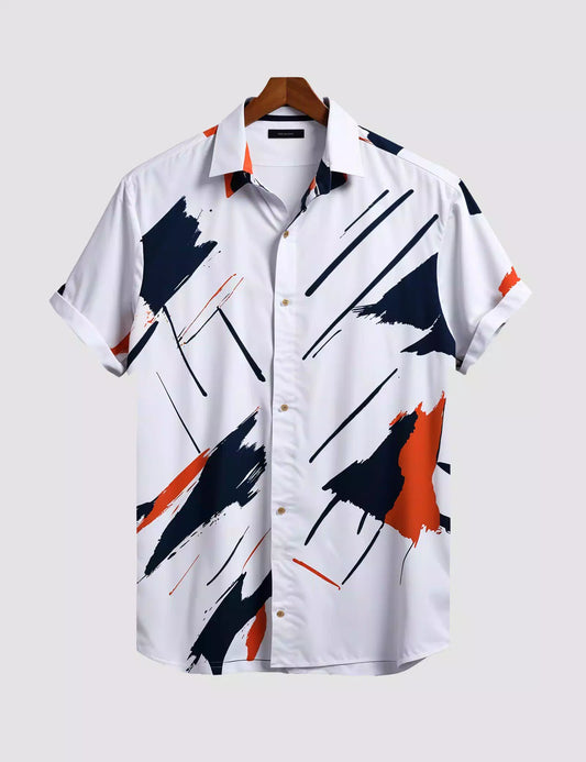 Blue Orange Scratch Printed Designer Men's Half Sleeves Printed Shirt Exclusive Super Sale