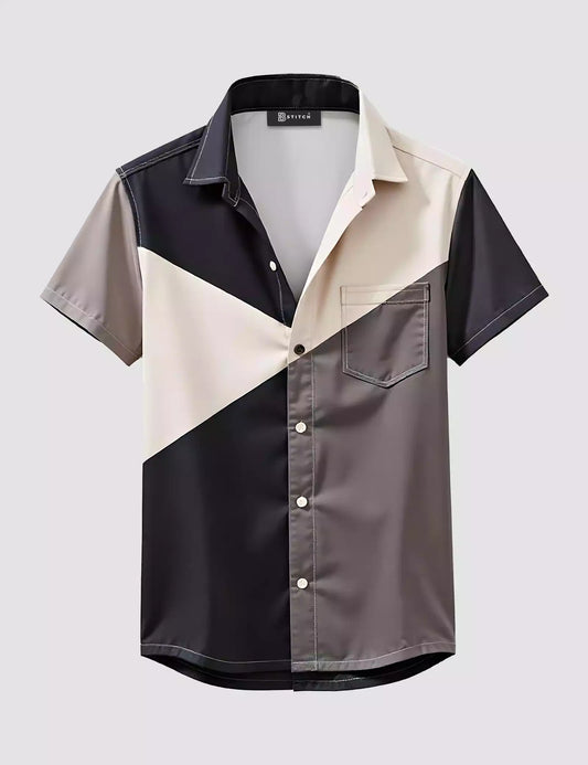 Cream and Gray Printed Designer Men's Half Sleeves Printed Shirt Exclusive Super Sale