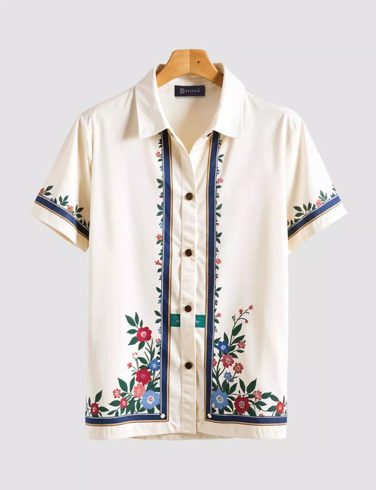 Flower Border Printed Designer Men's Half Sleeves Printed Shirt Exclusive Super Sale