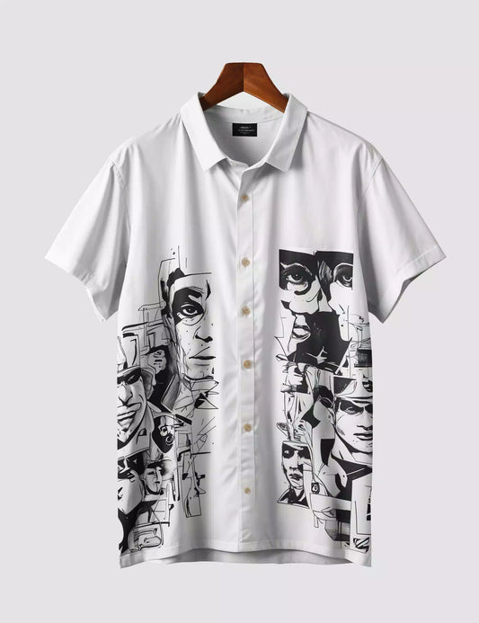 White Face Printed Designer Men's Half Sleeves Printed Shirt Exclusive Super Sale