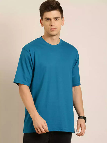 Blue Color Men's Cotton T-Shirt Plain Half Sleeve Round Neck