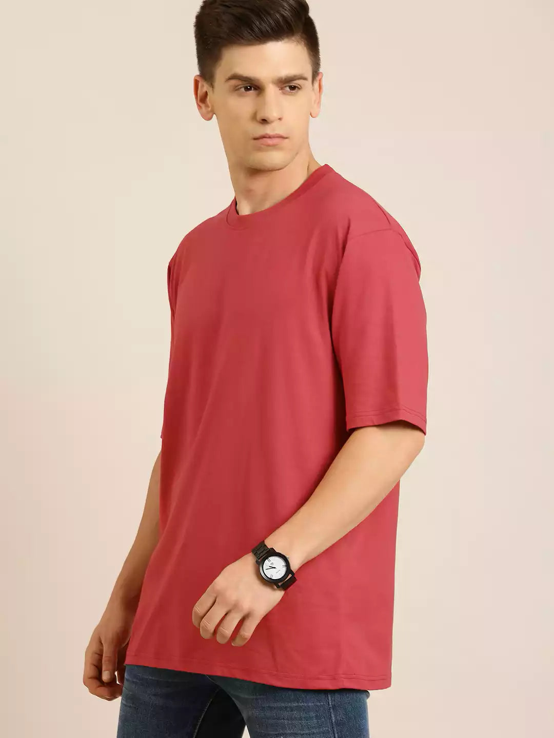 Red Color Men's Cotton T-Shirt Plain Half Sleeve Round Neck