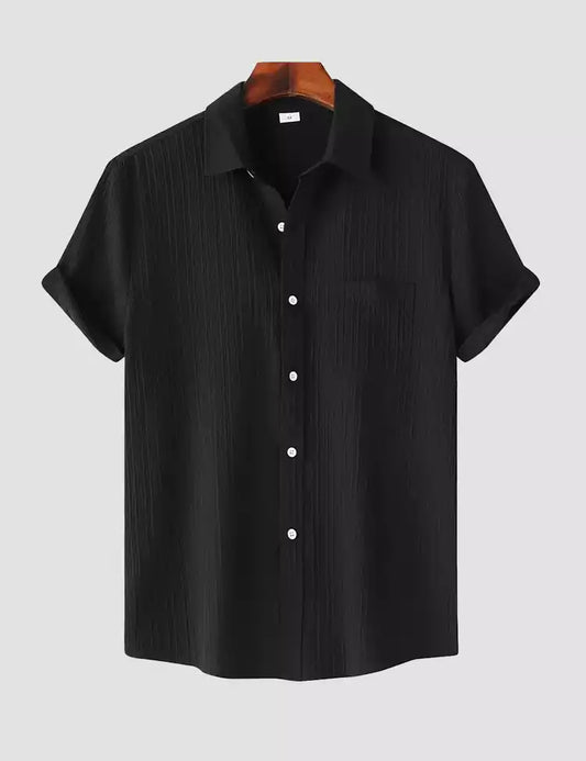 Black Color Mens Cotton Shirt and One Pocket on Left Chest Half Sleeves