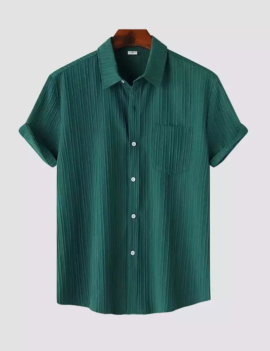 Dark Cyan Color Mens Cotton Shirt and One Pocket on Left Chest Half Sleeves