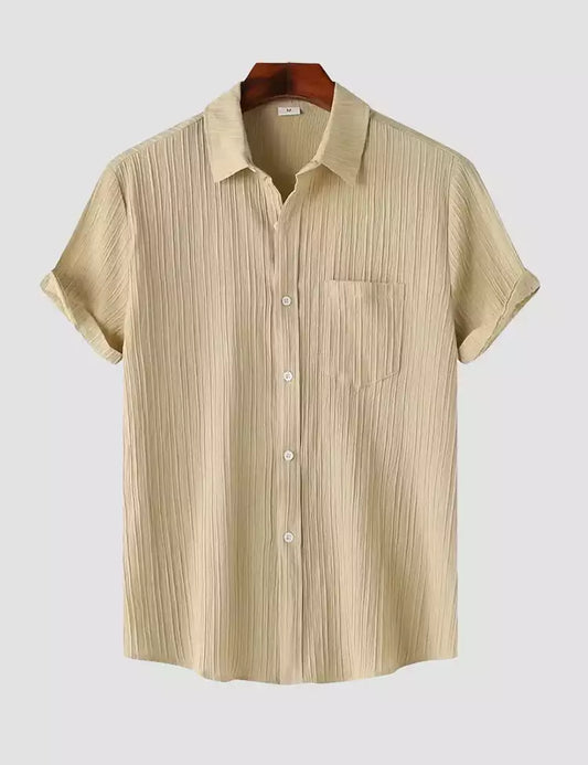 Khaki Color Mens Cotton Shirt and One Pocket on Left Chest Half Sleeves