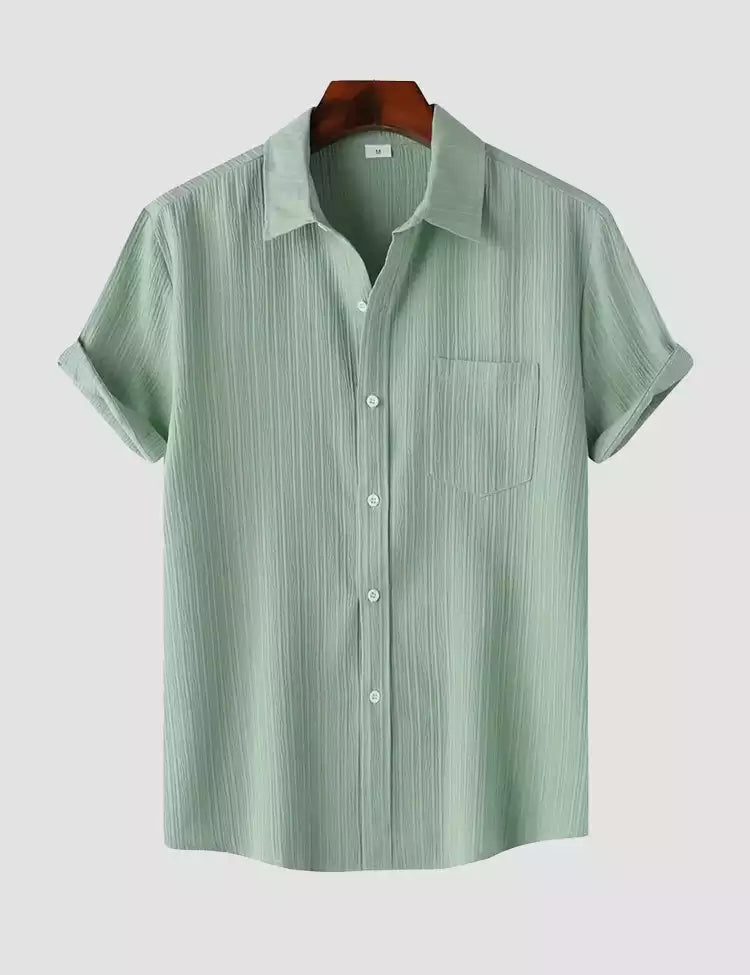 Light Green Color Mens Cotton Shirt and One Pocket on Left Chest Half Sleeves