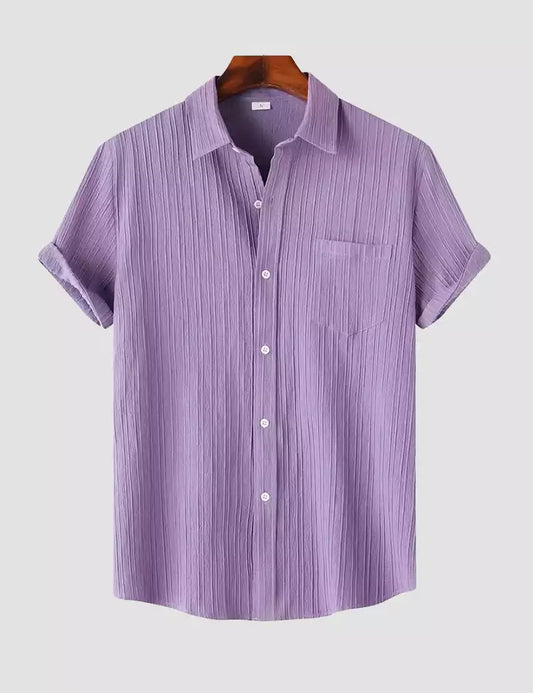 Light Purple Color Mens Cotton Shirt and One Pocket on Left Chest Half Sleeves