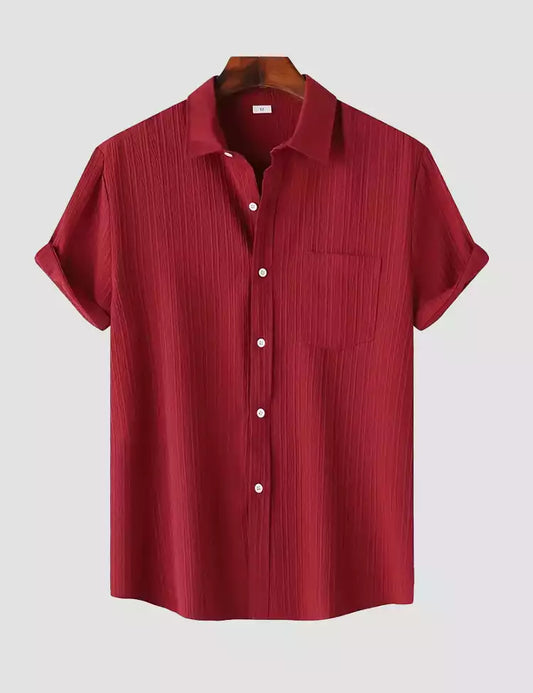 Red Color Mens Cotton Shirt and One Pocket on Left Chest Half Sleeves