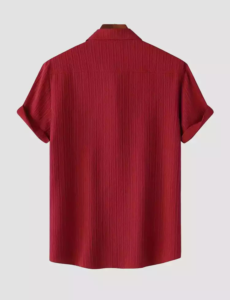 Red Color Mens Cotton Shirt and One Pocket on Left Chest Half Sleeves