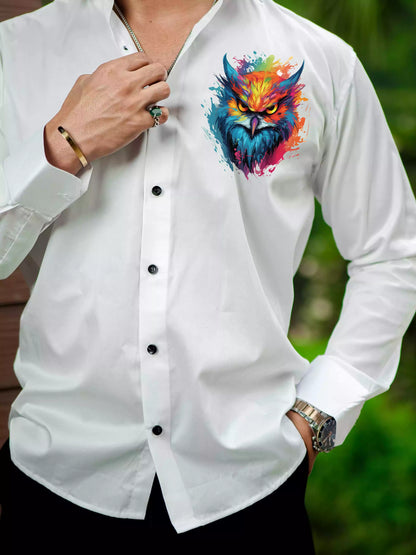 WHITE CLUB WEAR PRINTED SATIN COTTON SHIRT