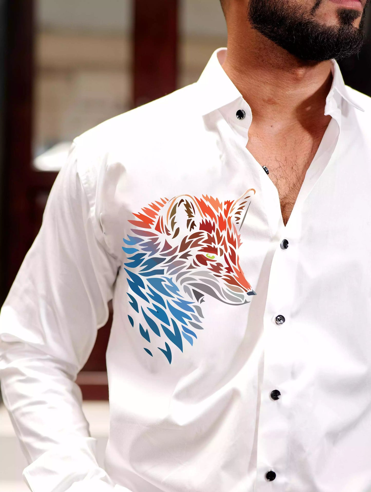 WHITE CLUB WEAR PRINTED SATIN COTTON SHIRT