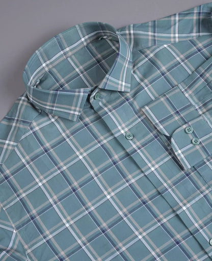 Kind-hearted Men's Full Sleeves Checks Formal Shirt Premium Collection Cotton Fabric Green Color