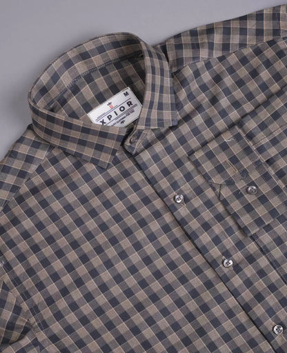 Resounding Men's Full Sleeves Mini Checks Formal Shirt Premium Collection Cotton Fabric Peach