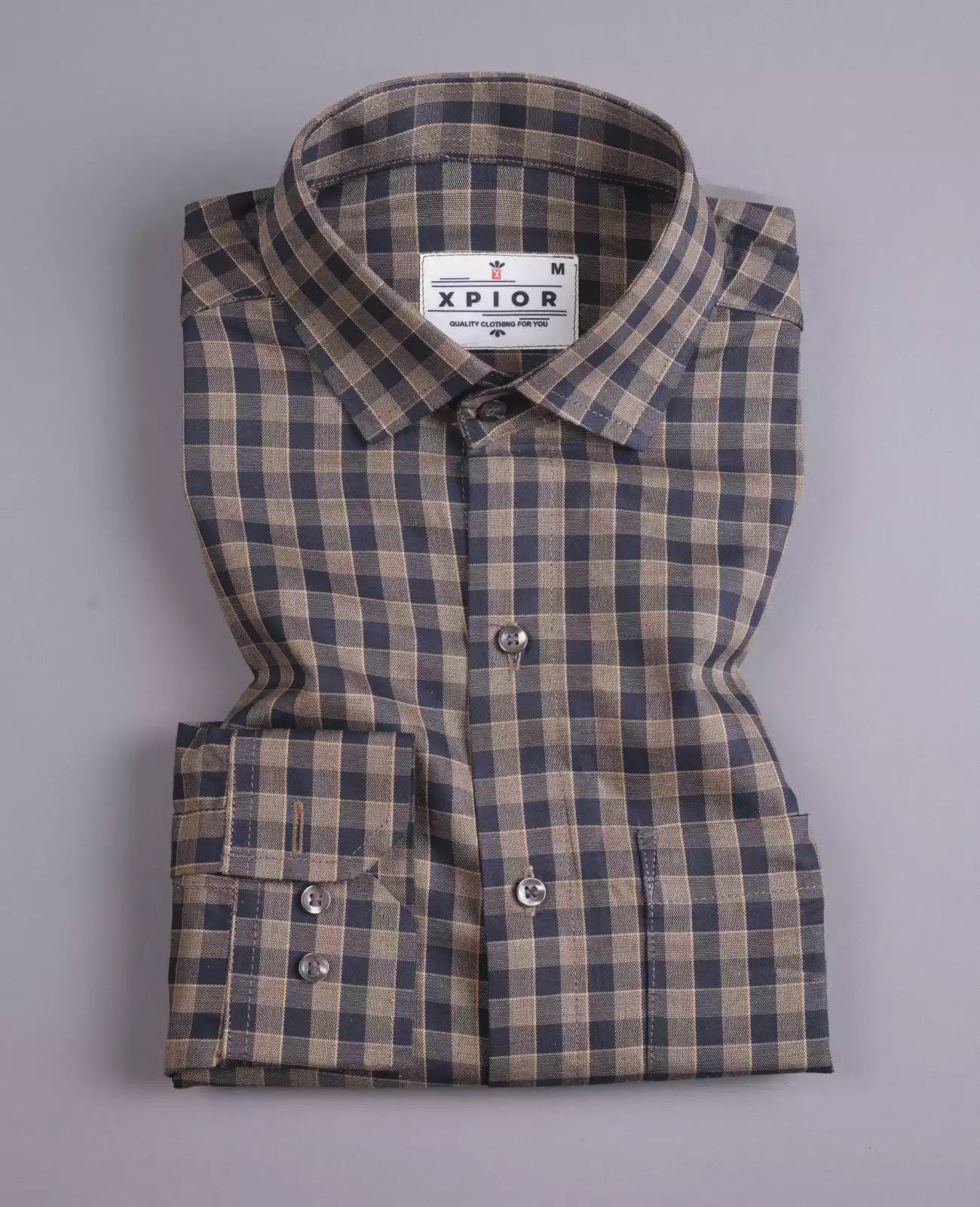 Resounding Men's Full Sleeves Mini Checks Formal Shirt Premium Collection Cotton Fabric Peach